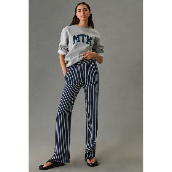 Anthropologie x KULE The Silk Lido Pants in Navy Stripe Size Small Wide Leg - Picture 1 of 13